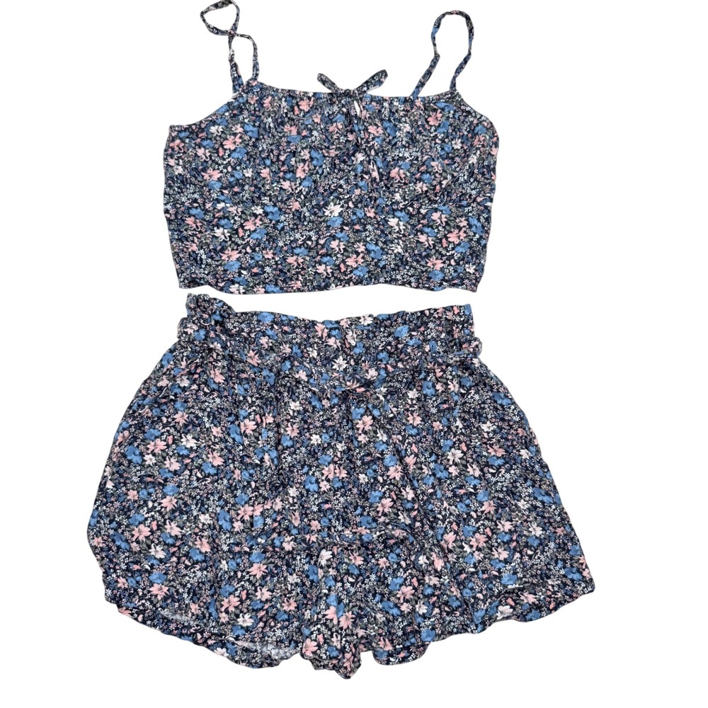 Hollister Floral Crop‎ Top Shorts Set Cottagecore Coquette Boho Festival
